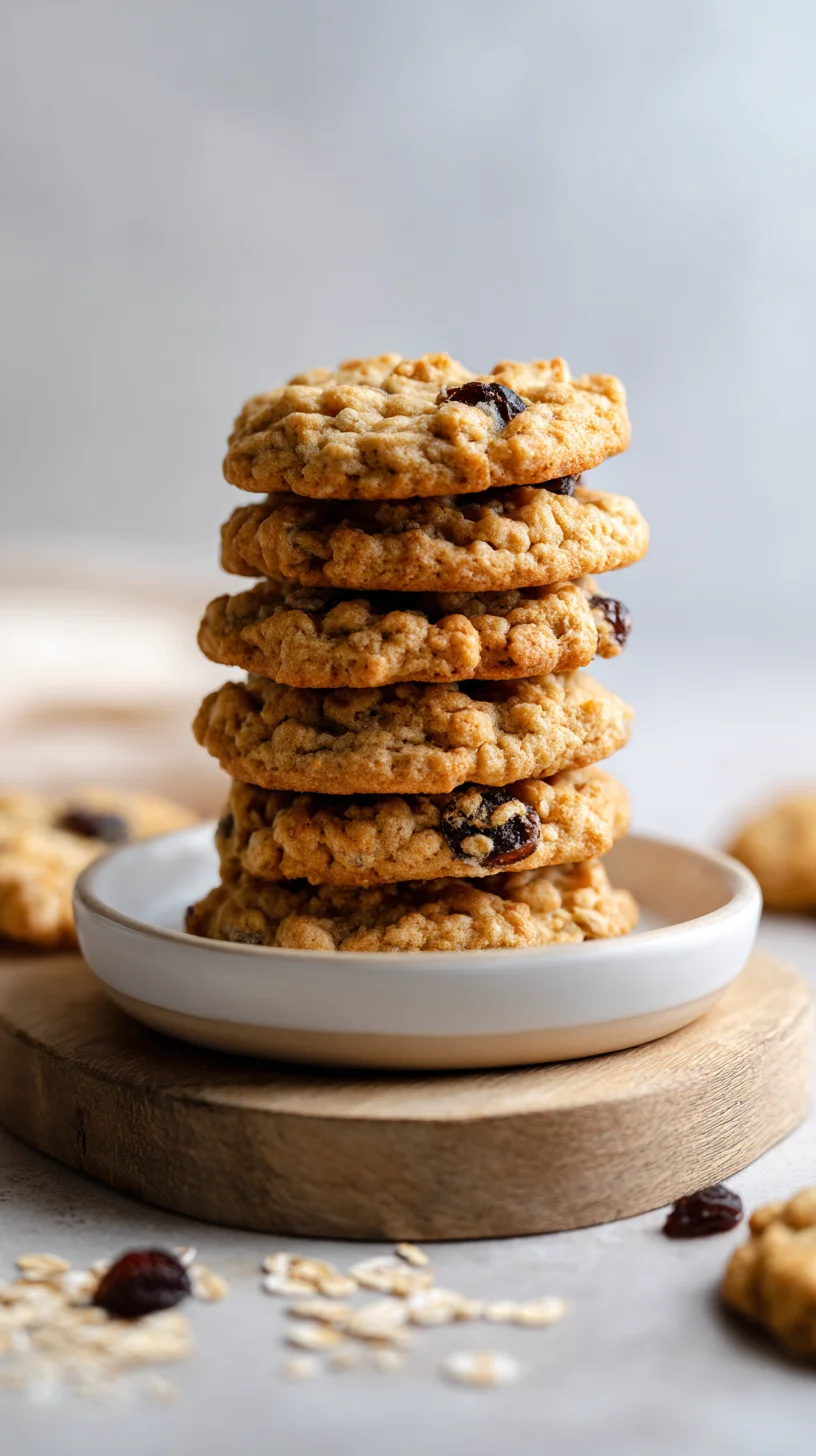 Plate of soft oatmeal raisin cookies.