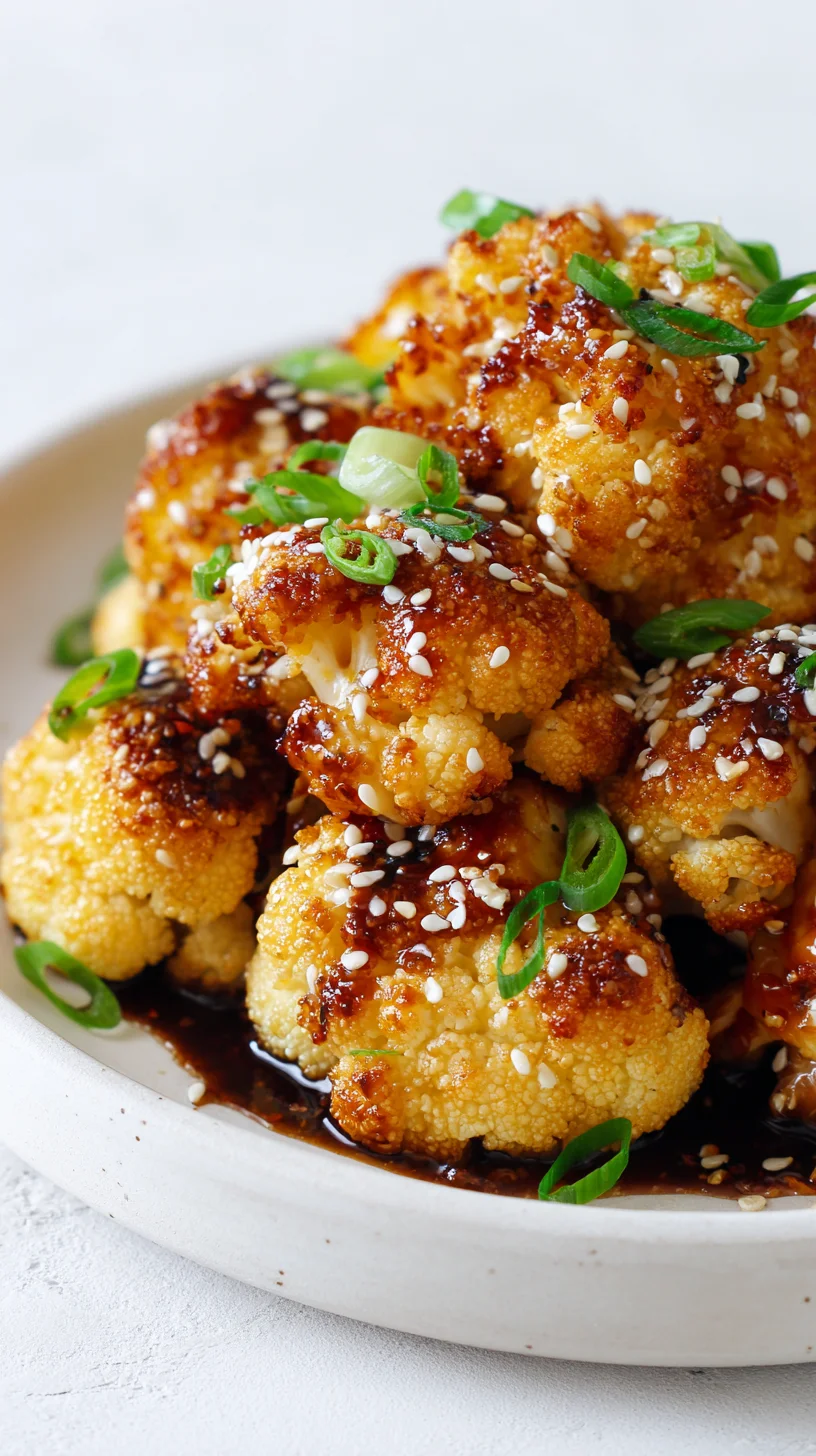 Sticky sesame cauliflower in a bowl. Sticky sesame cauliflower in a bowl.