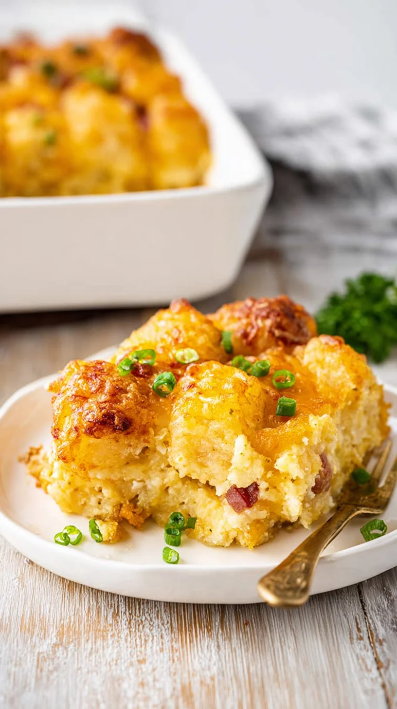 Cheesy tater tot breakfast casserole with eggs
