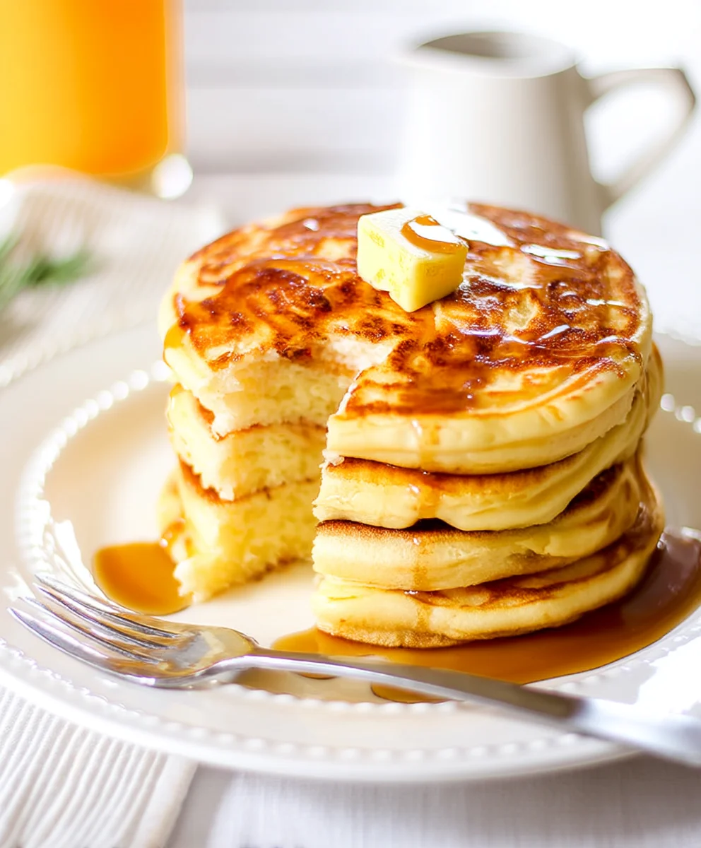 Fluffy pancakes with syrup.