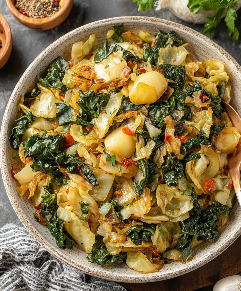 Garlic Sautéed Cabbage Kale Skillet