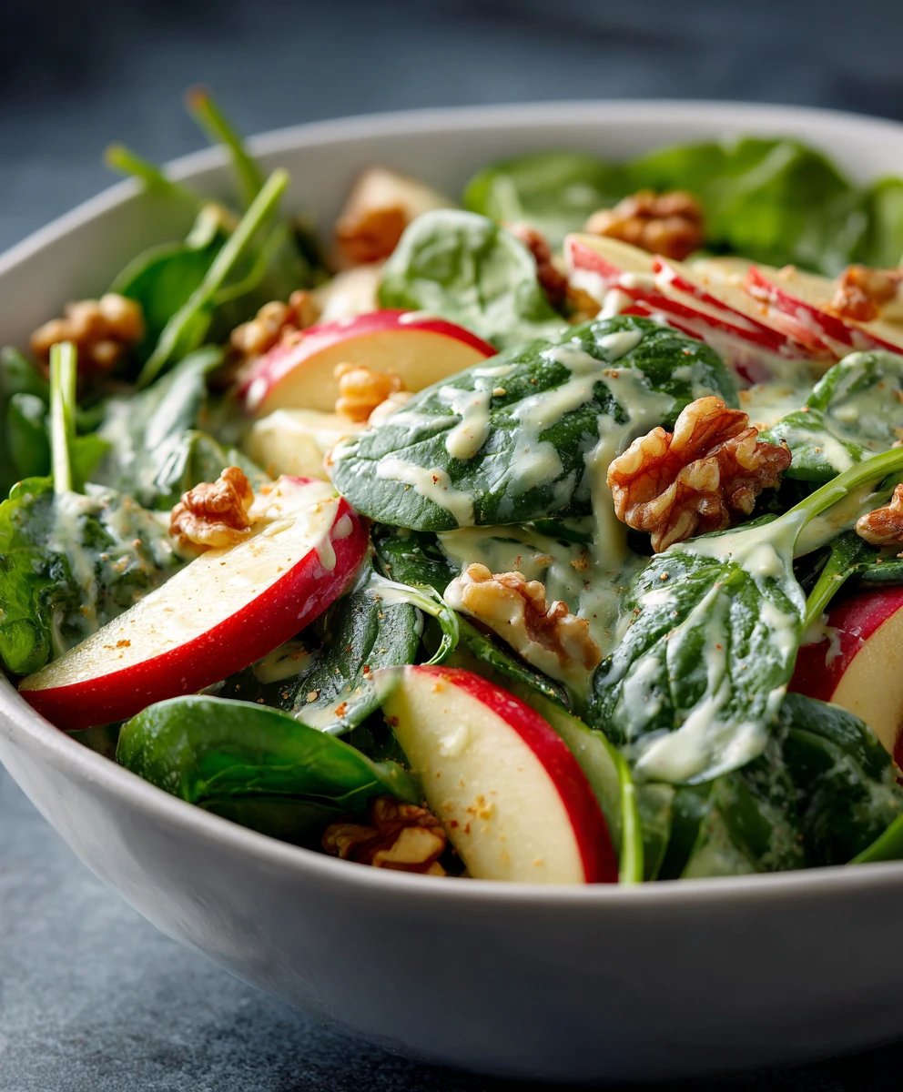 Apple Walnut Spinach Salad with Avocado Dressing