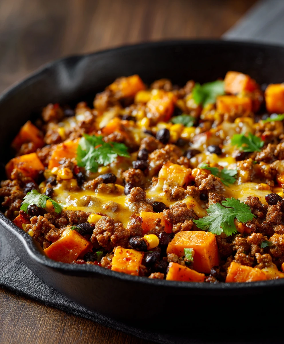 Ground Beef and Sweet Potato Taco Skillet