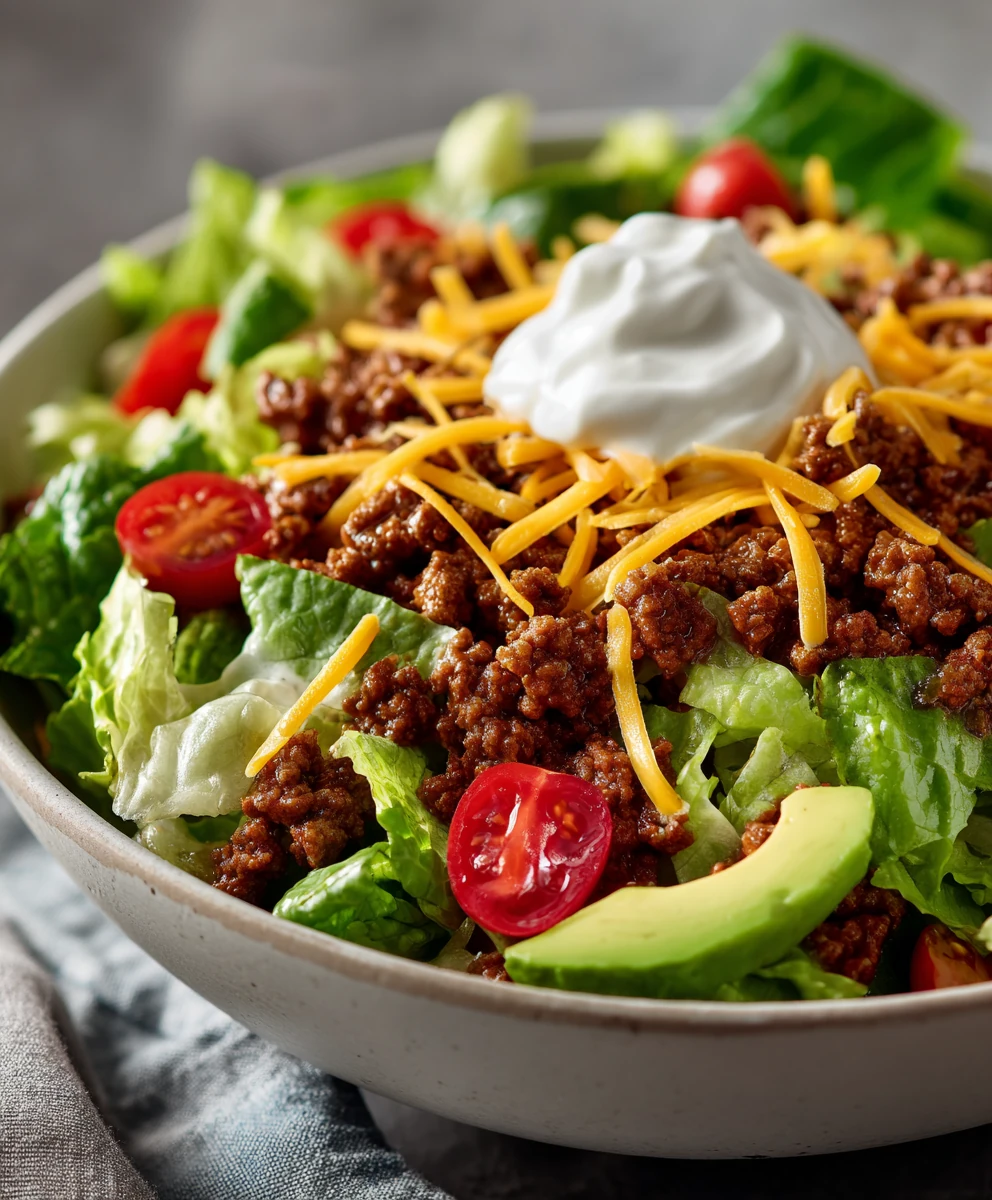 Healthy Ground Beef Taco Salad with Avocado