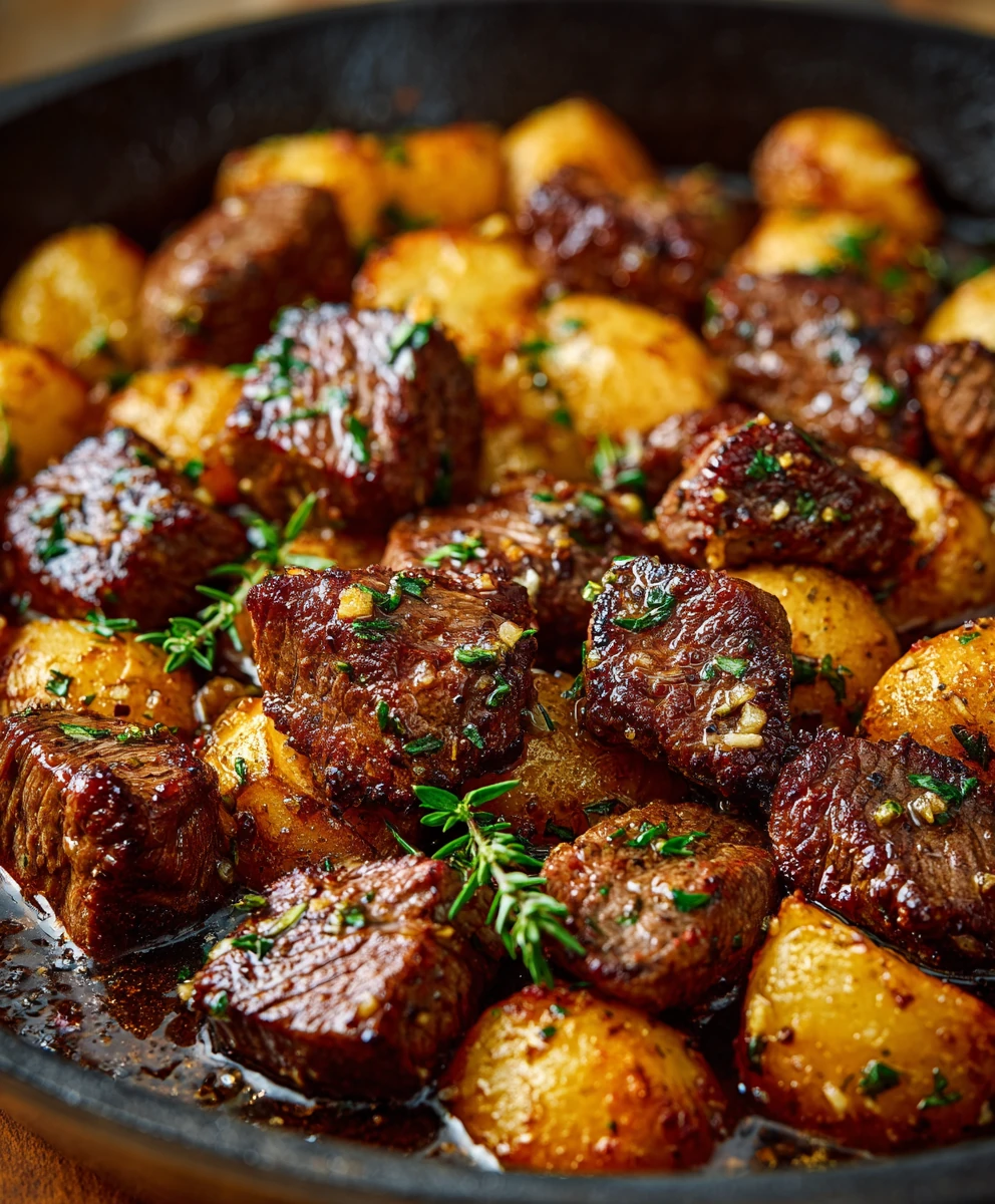 One-Pan Garlic Butter Beef Bites and Potatoes
