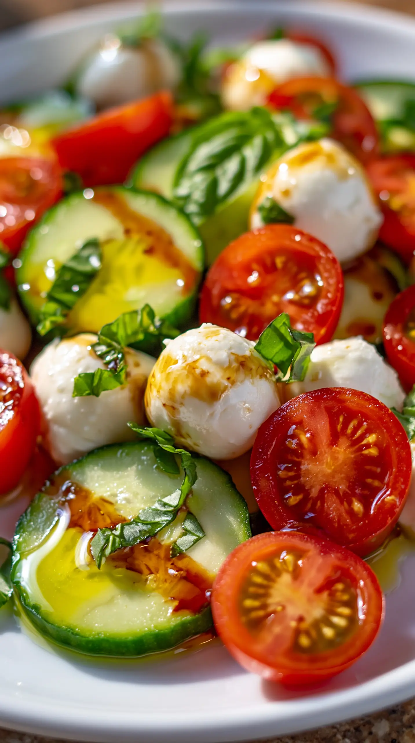 Serving suggestion for 10-Minute Cucumber Caprese Salad Recipe — Cucumber Caprese Salad
