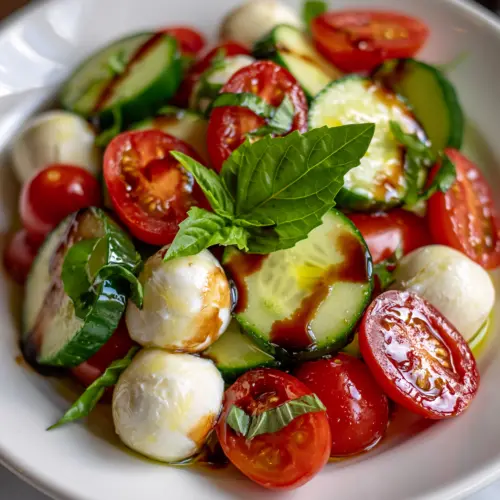 10-Minute Cucumber Caprese Salad Recipe — homemade Cucumber Caprese Salad recipe