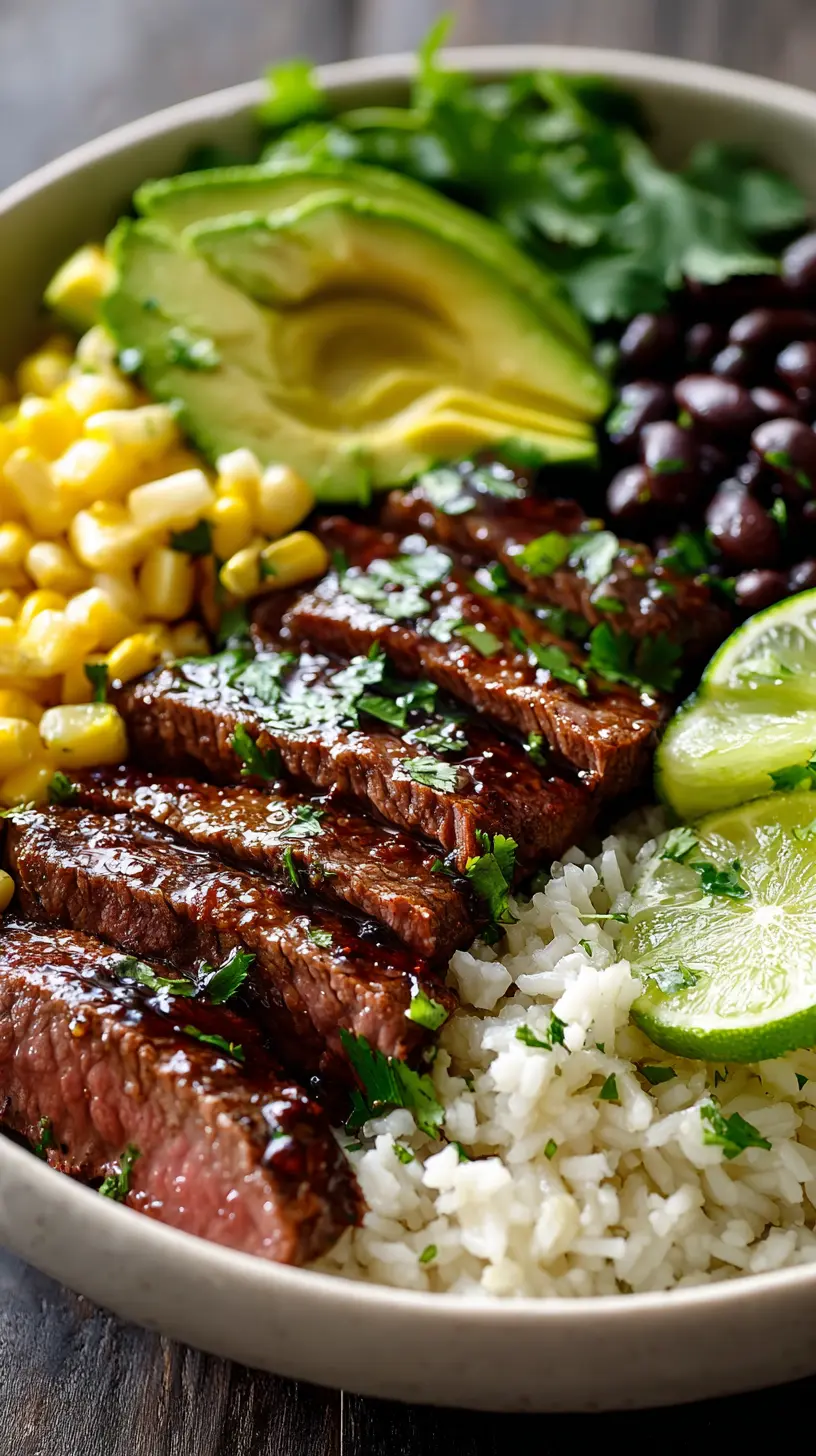 Serving suggestion for 30-Minute Cilantro Lime Steak Bowls — cilantro lime steak bowls