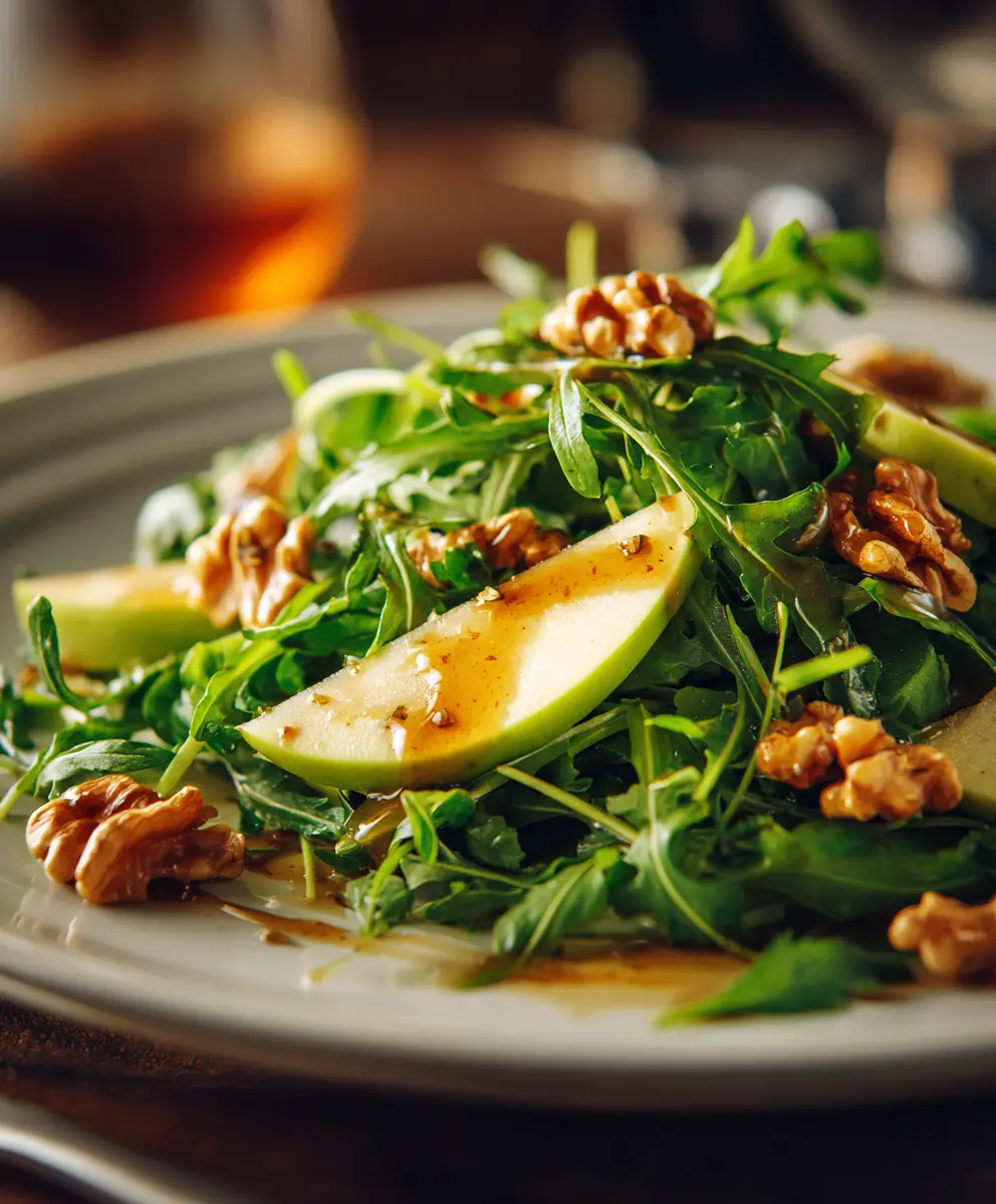 Arugula Apple Walnut Salad with Vinaigrette — homemade Arugula Apple Walnut Salad recipe