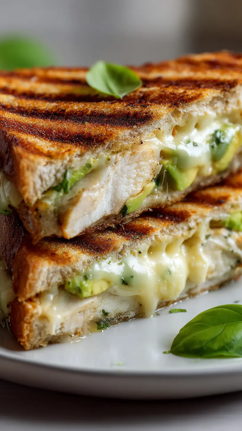 Serving suggestion for Cheesy Grilled Chicken Avocado Melt Sandwich — Grilled Chicken Avocado Melt