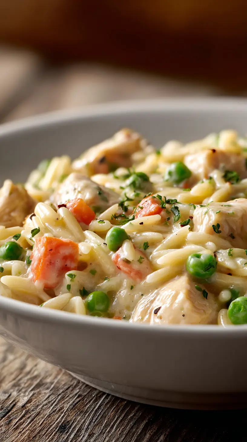 Step-by-step preparation of Creamy One-Pot Chicken Pot Pie Orzo (chicken pot pie orzo)