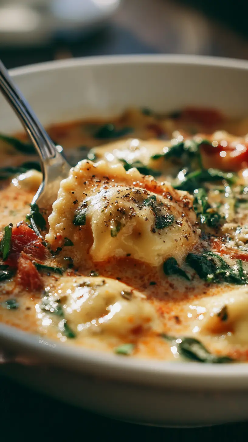 Step-by-step preparation of Creamy Tuscan Ravioli Soup for Cozy Nights at Home (Creamy Tuscan Ravioli Soup)