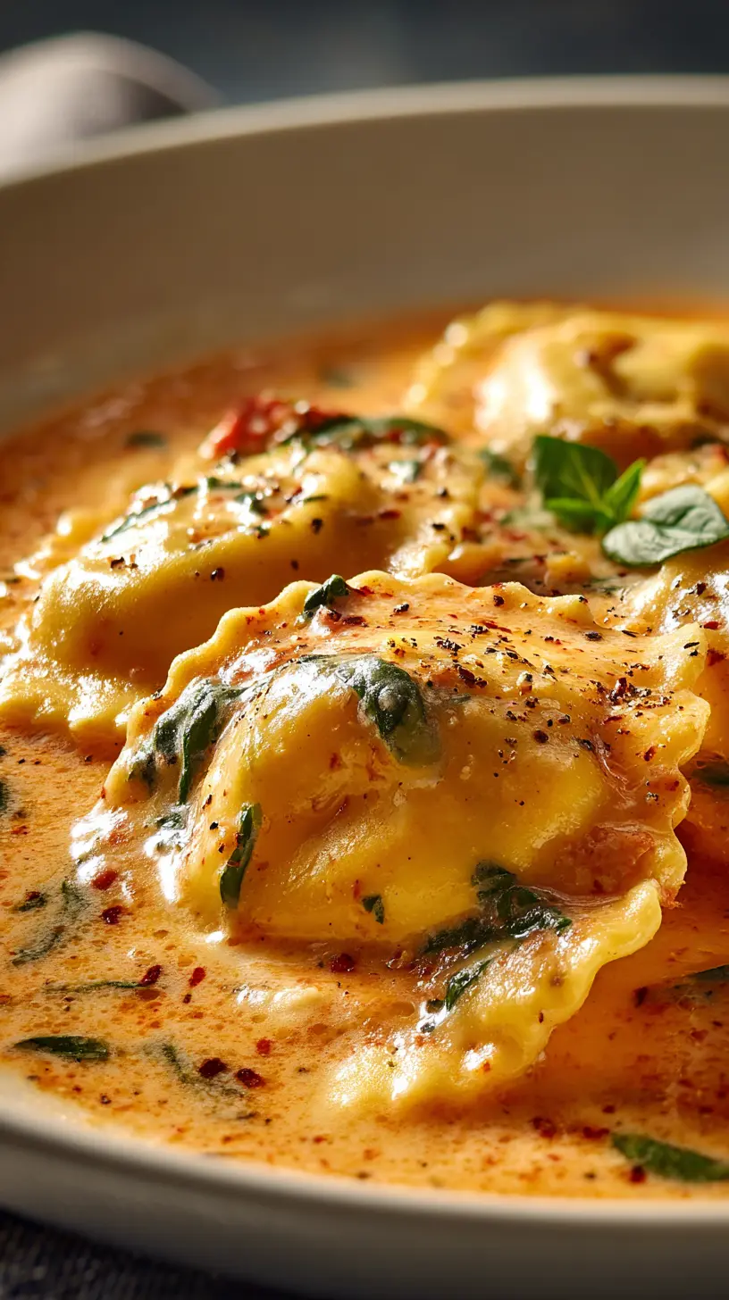 Serving suggestion for Creamy Tuscan Ravioli Soup for Cozy Nights at Home — Creamy Tuscan Ravioli Soup