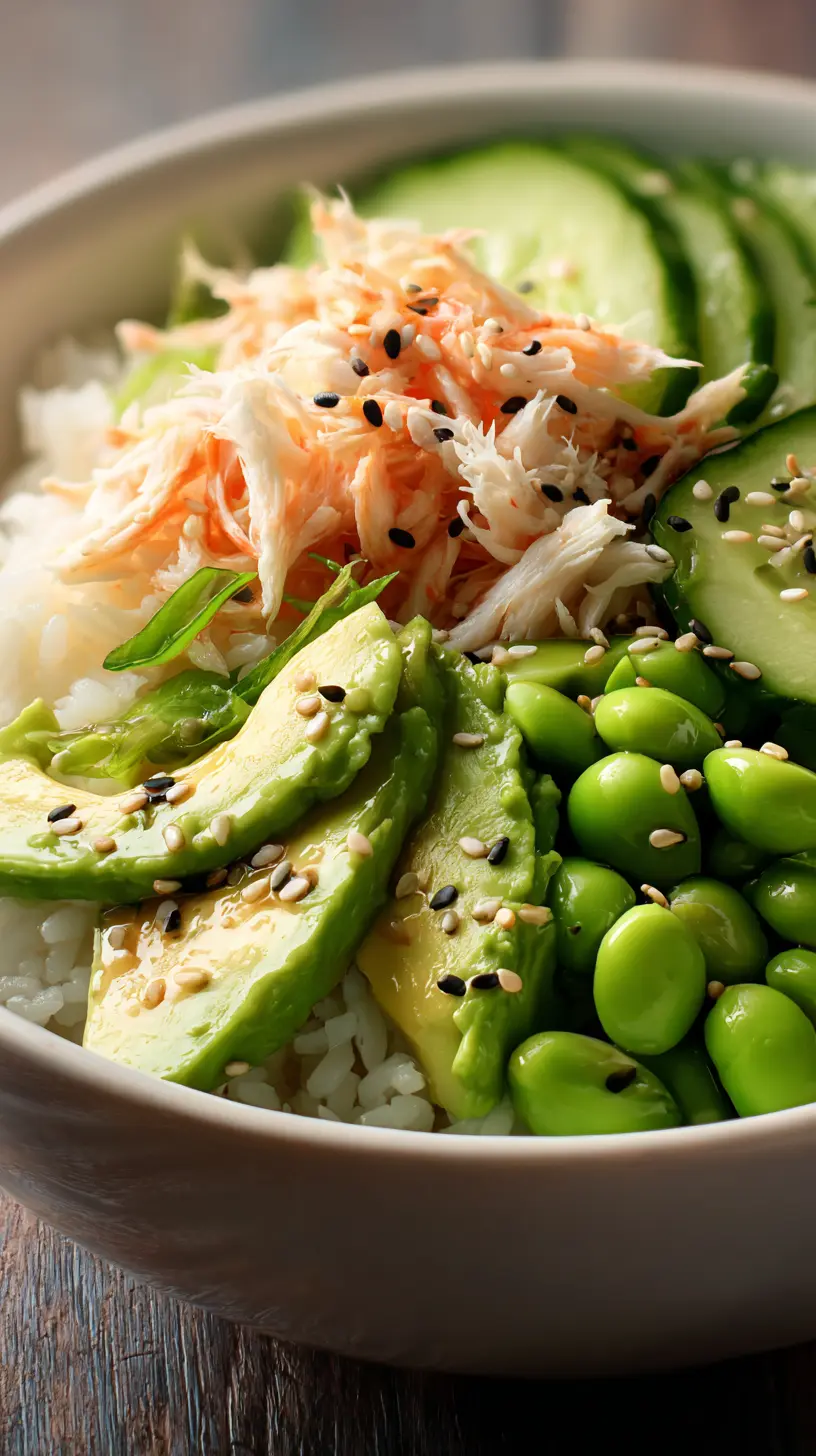 Serving suggestion for Deconstructed California Roll Sushi Bowls — Deconstructed California Roll Sushi Bowls