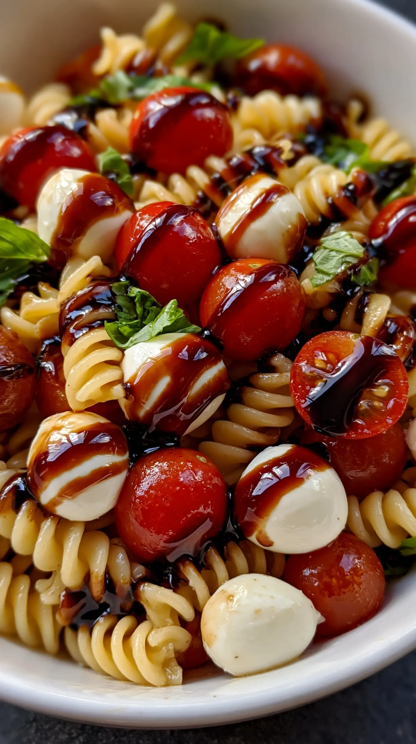 Step-by-step preparation of Easy Caprese Pasta Salad with Balsamic Glaze (Caprese pasta salad)