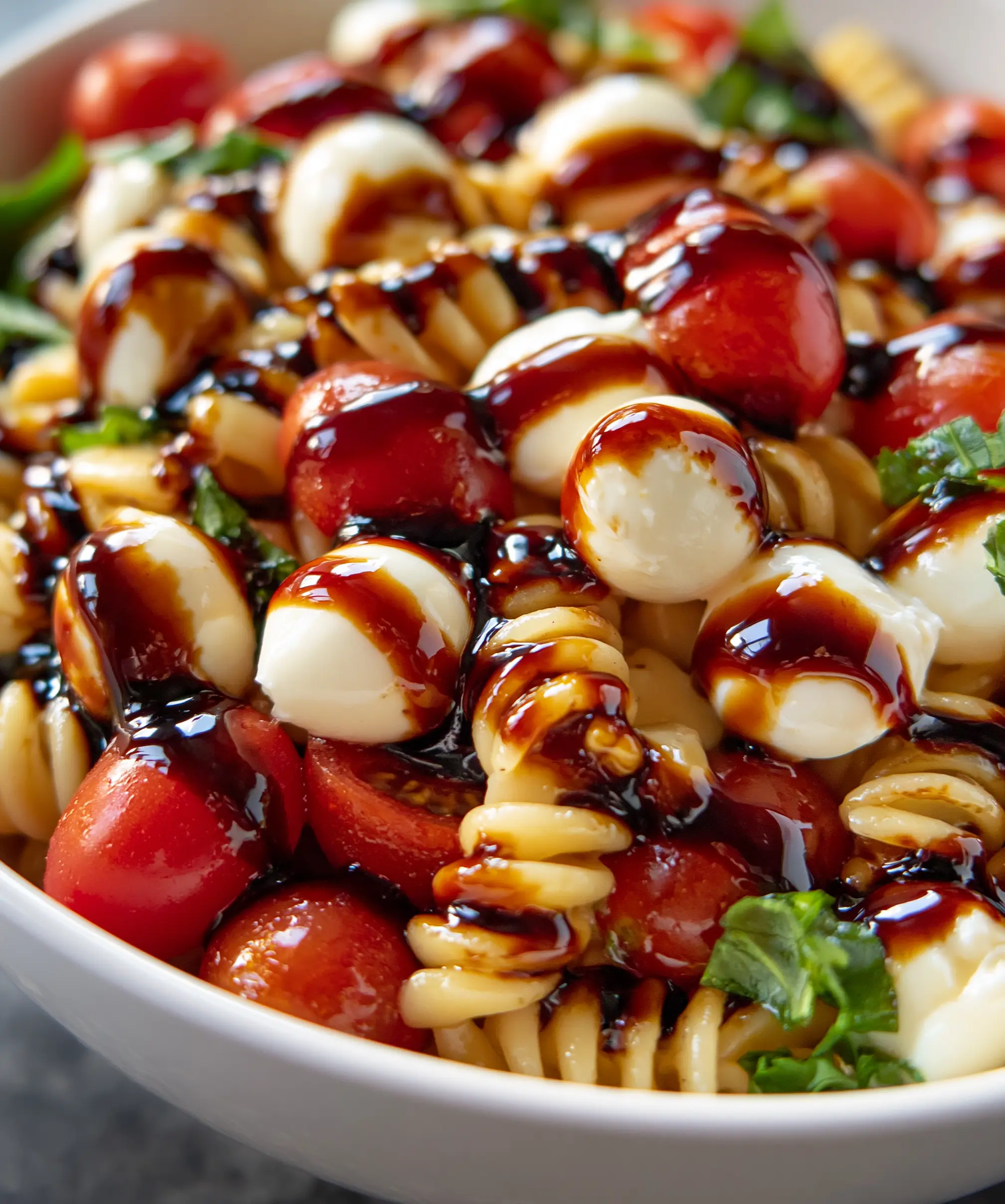 Easy Caprese Pasta Salad with Balsamic Glaze — homemade Caprese pasta salad recipe