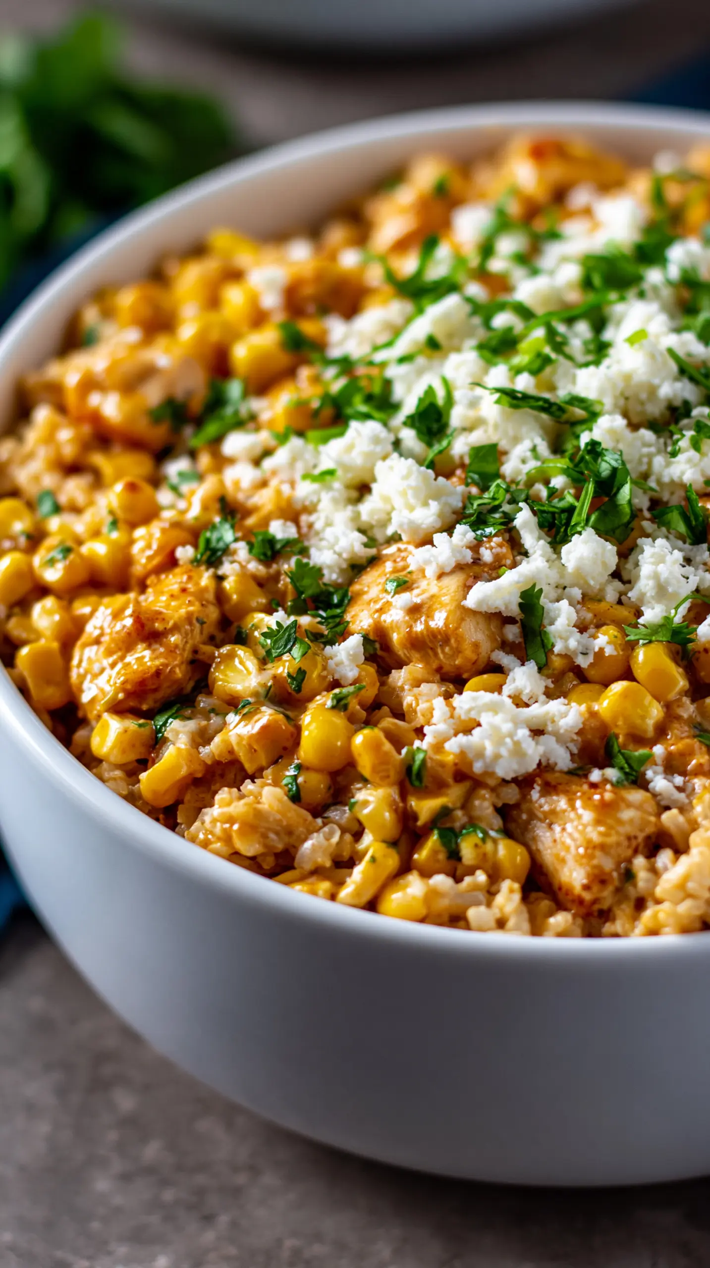 Serving suggestion for Easy Street Corn Chicken Rice Bowls (Meal Prep) — street corn chicken rice bowls