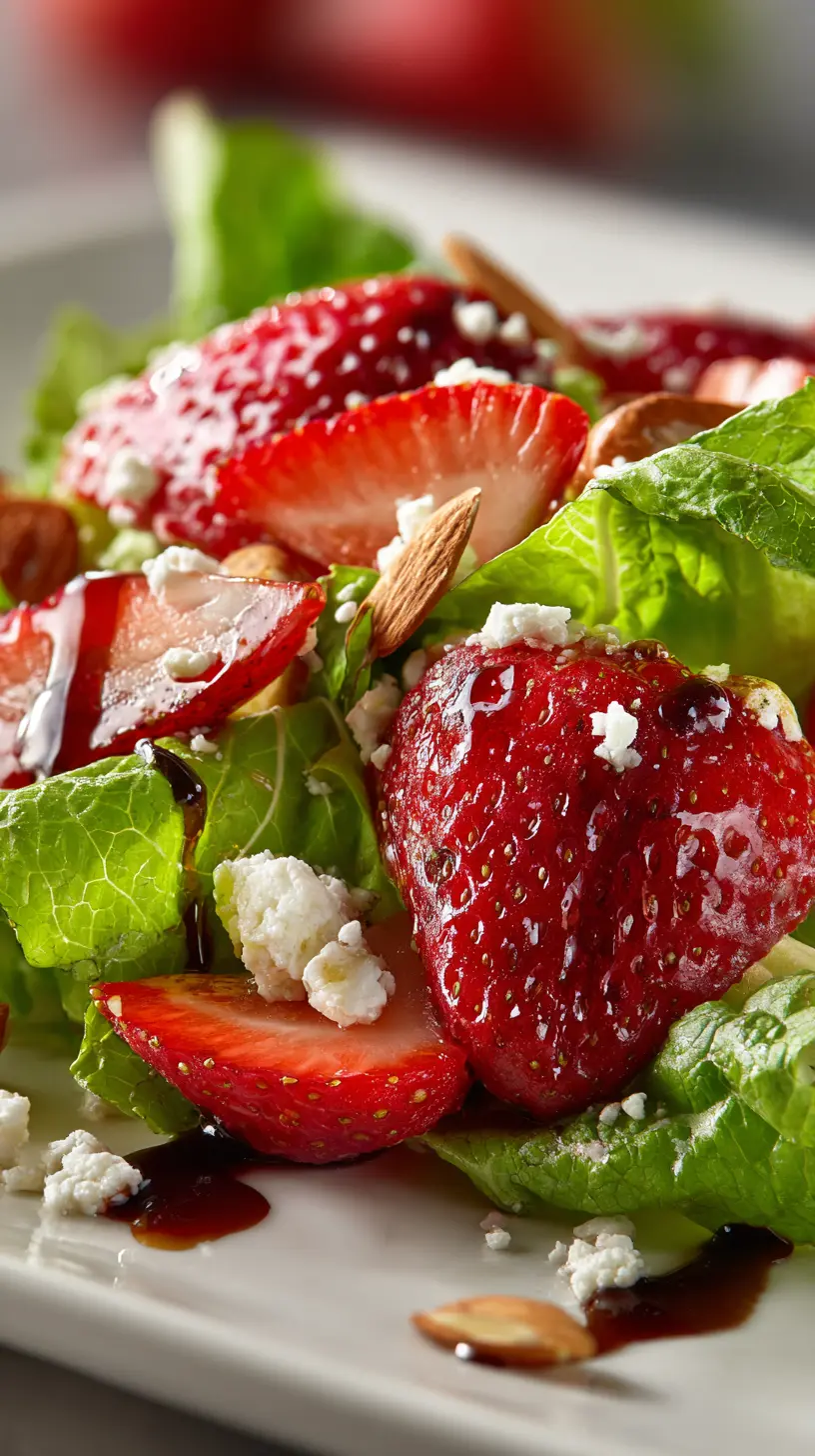 Serving suggestion for Fresh Strawberry Romaine Feta Salad — strawberry romaine feta salad