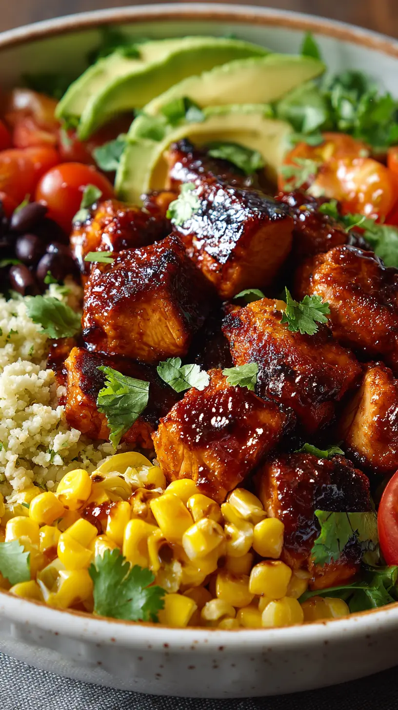 Serving suggestion for Healthy Low-Carb BBQ Chicken Bowls — low-carb BBQ chicken bowls