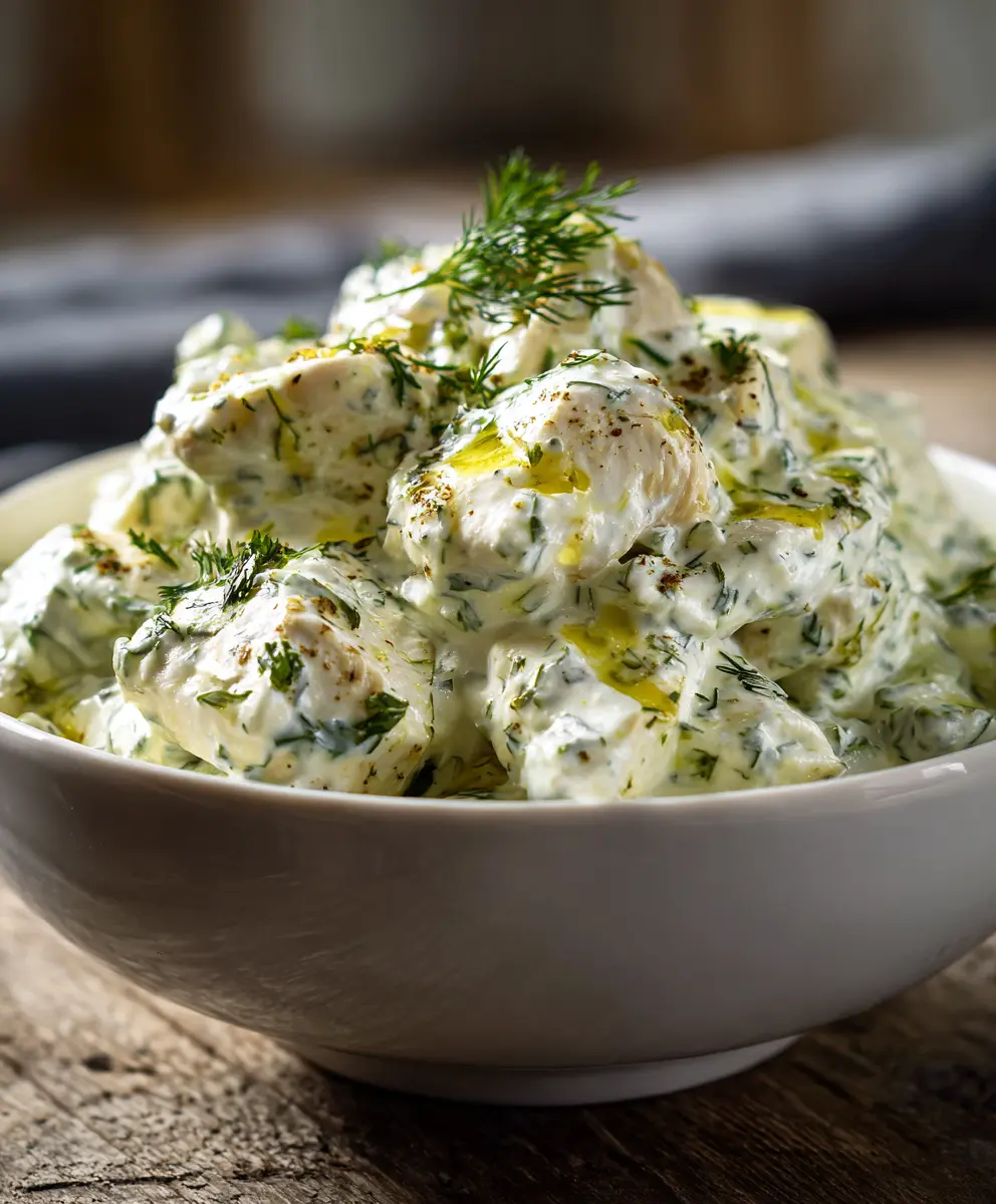 High-Protein Greek Tzatziki Chicken Salad — homemade Greek Tzatziki Chicken Salad recipe