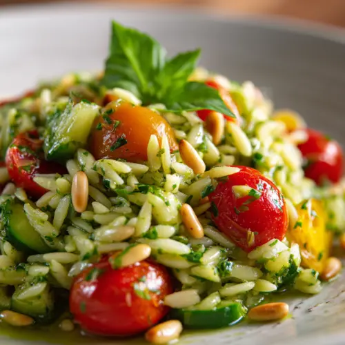 Quick & Easy Summer Pesto Orzo Salad — homemade pesto orzo salad recipe