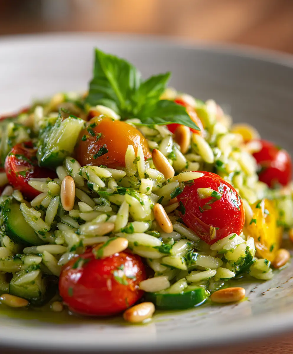 Quick & Easy Summer Pesto Orzo Salad — homemade pesto orzo salad recipe