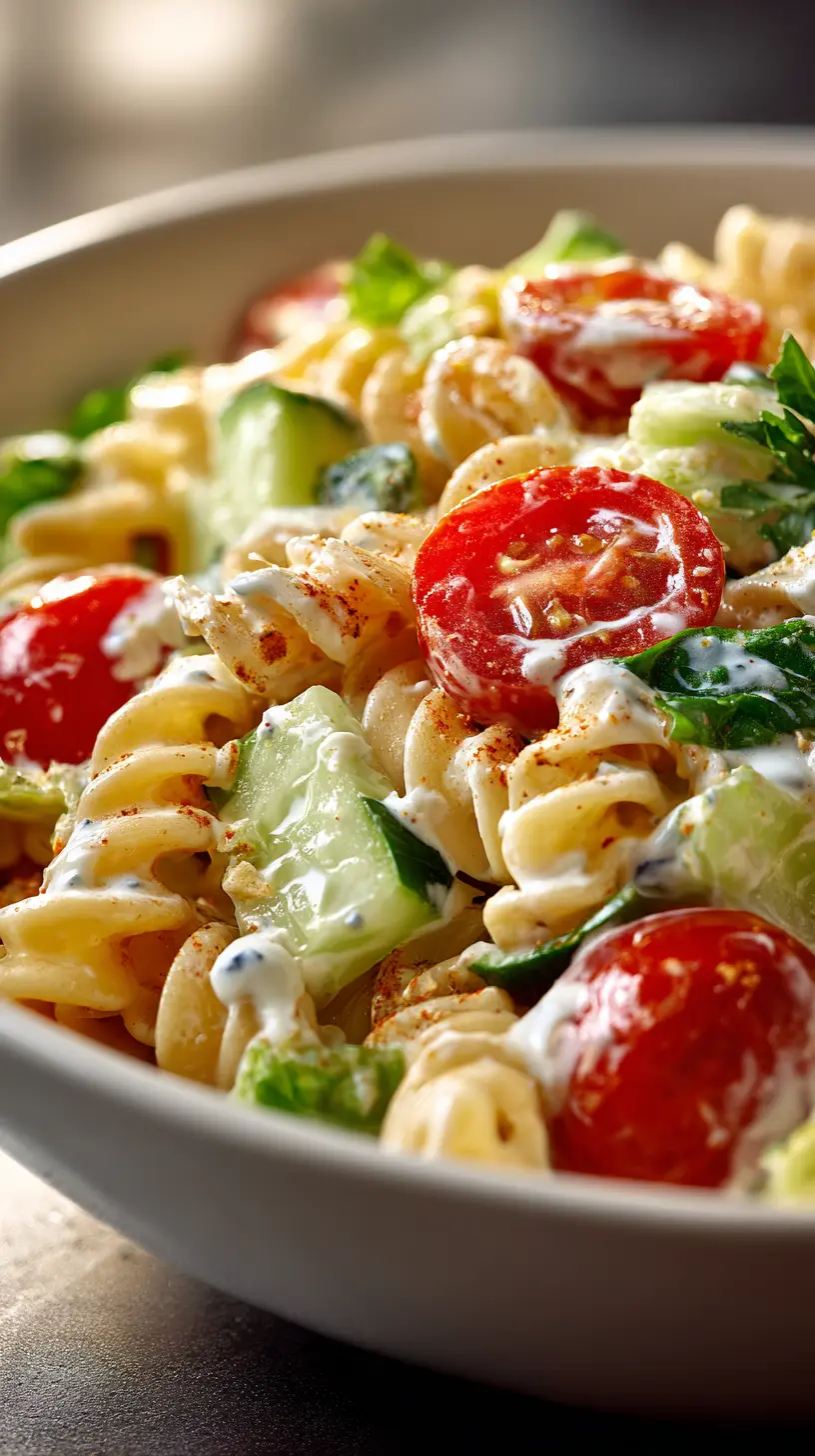 Serving suggestion for Quick Greek Yogurt Caesar Pasta Salad — Greek Yogurt Caesar Pasta Salad