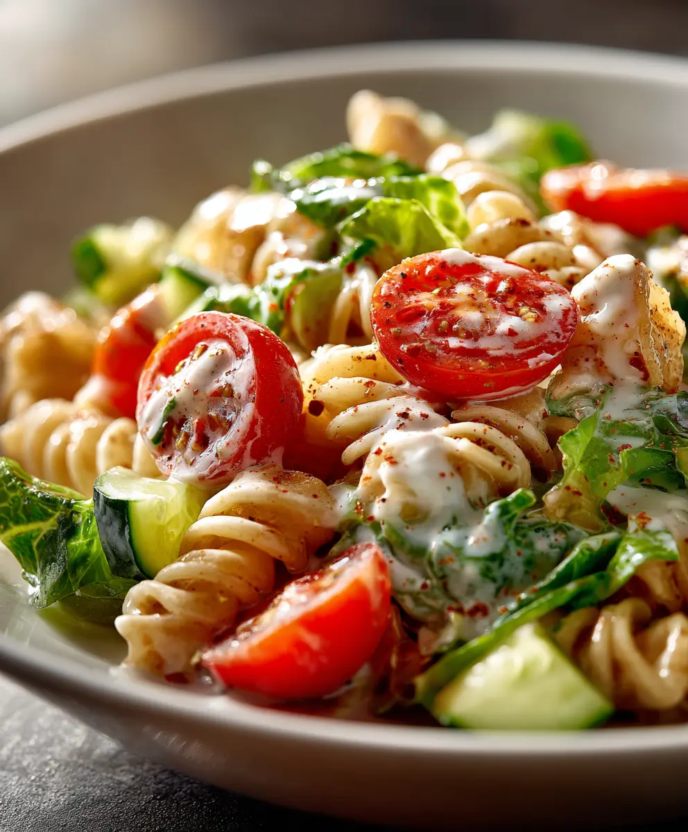 Quick Greek Yogurt Caesar Pasta Salad — homemade Greek Yogurt Caesar Pasta Salad recipe