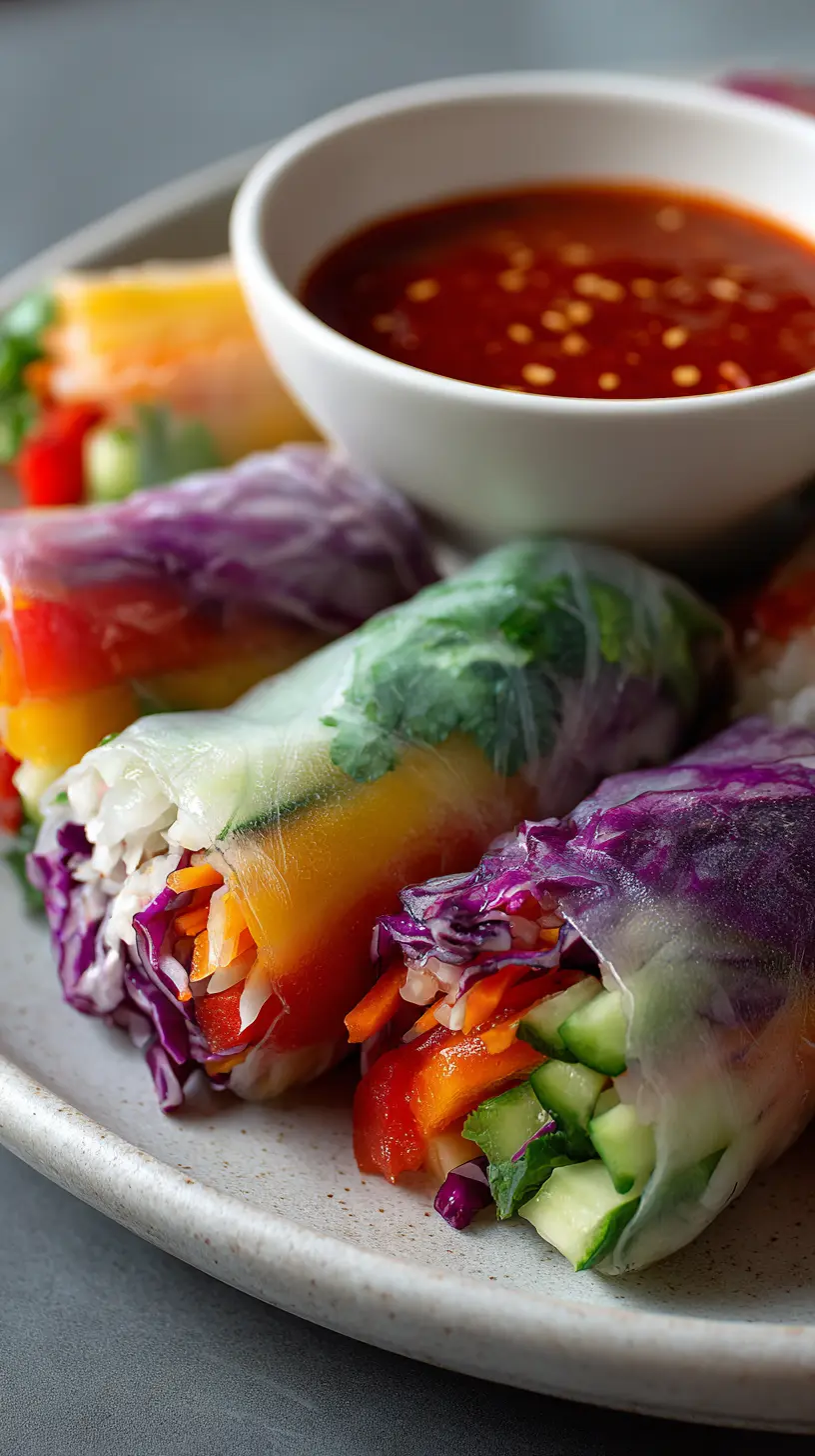 Step-by-step preparation of Rainbow Vegetable Spring Rolls with Spicy Sriracha-Mayo Delight (rainbow vegetable spring rolls)