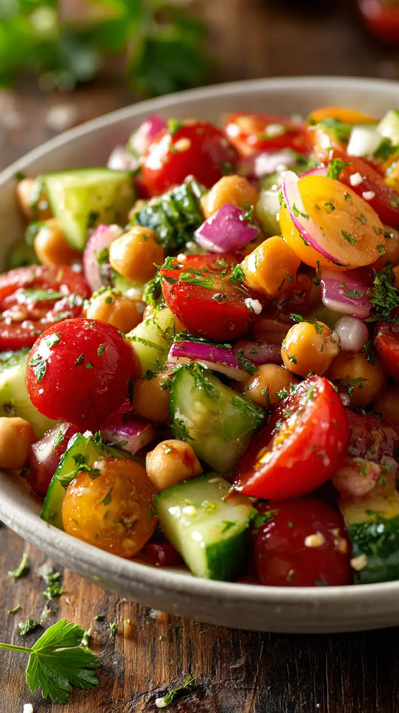 Step-by-step preparation of Refreshing Cucumber & Tomato Chickpea Salad (Cucumber Tomato Chickpea Salad)