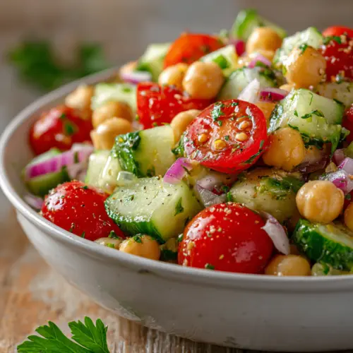 Refreshing Cucumber & Tomato Chickpea Salad — homemade Cucumber Tomato Chickpea Salad recipe