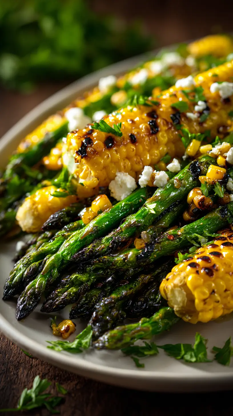 Serving suggestion for Simple Grilled Asparagus and Corn Salad — grilled asparagus and corn salad