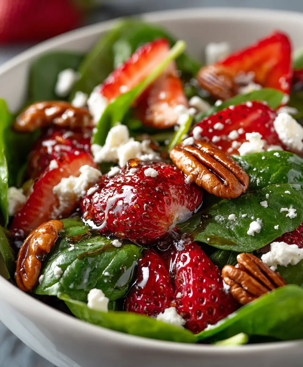 Strawberry Spinach Salad with Caramelized Pecans — homemade Strawberry Spinach Salad recipe