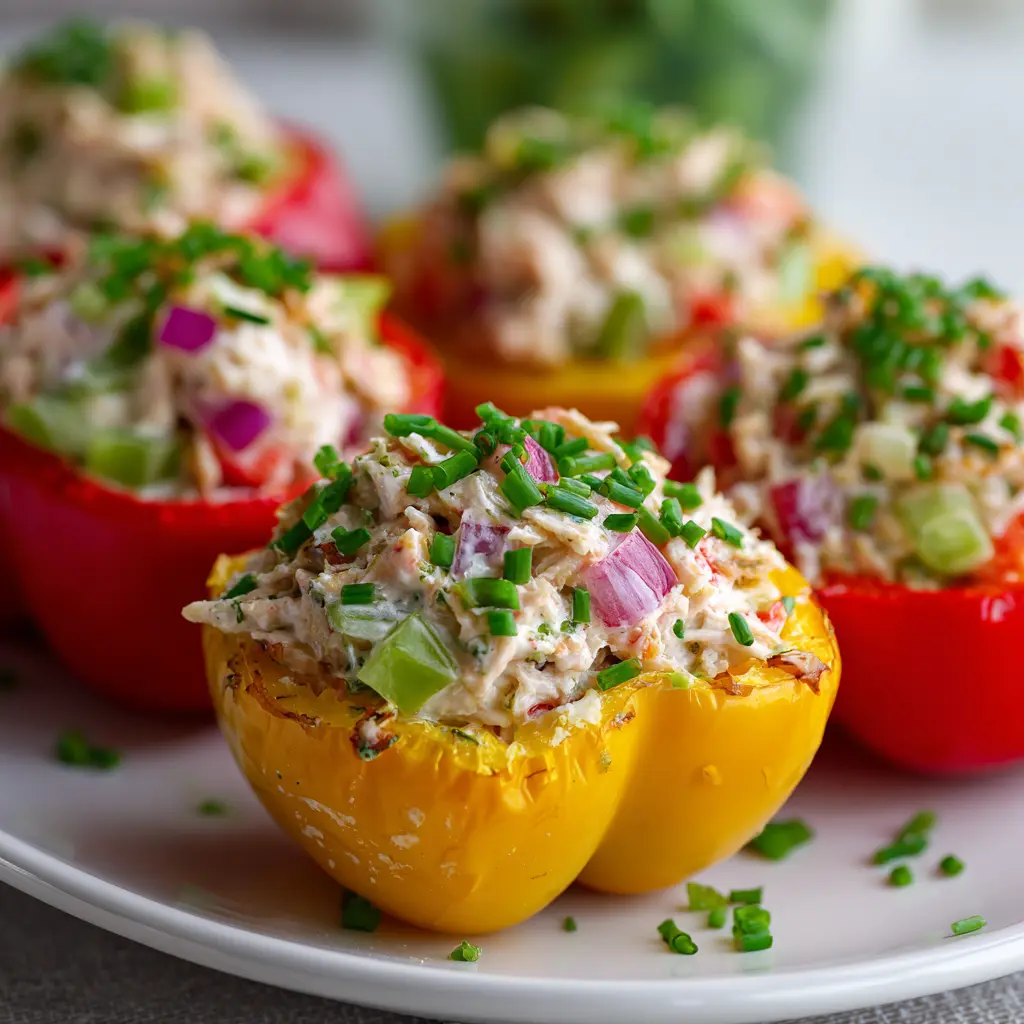 10-Minute Low Calorie Tuna Salad Stuffed Peppers — homemade tuna salad stuffed peppers recipe