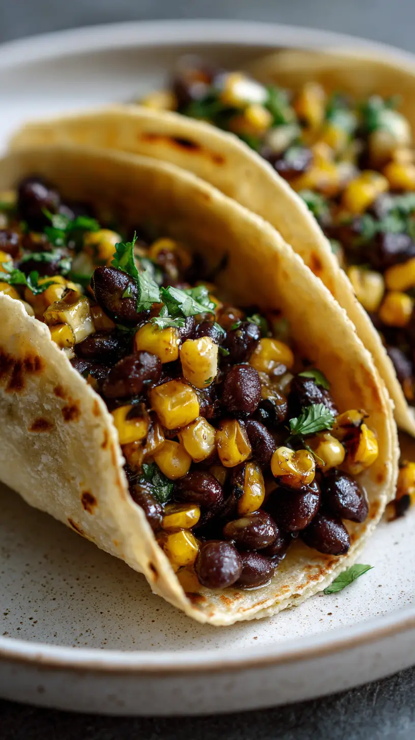 15 Minute High Protein Black Bean and Corn Tacos Serving suggestion for 15 Minute High Protein Black Bean and Corn Tacos — high protein black bean tacos