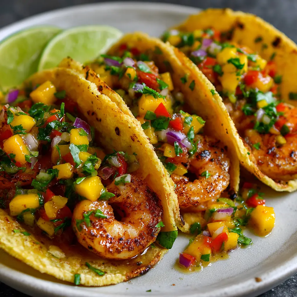 15-Minute High Protein Shrimp Tacos with Mango Salsa — homemade high protein shrimp tacos recipe