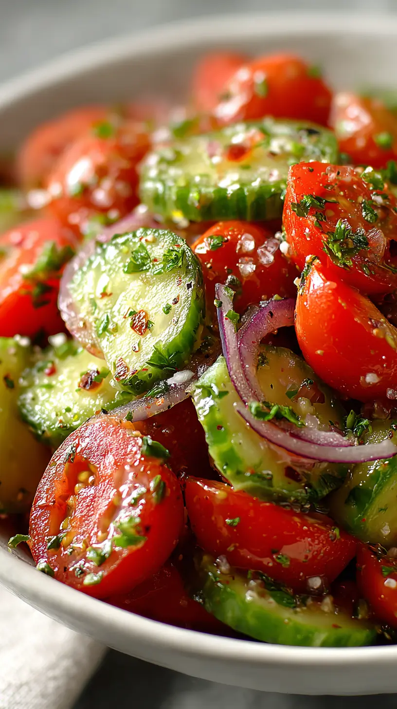 15-Minute Low Calorie Cucumber Tomato Salad Serving suggestion for 15-Minute Low Calorie Cucumber Tomato Salad — cucumber tomato salad
