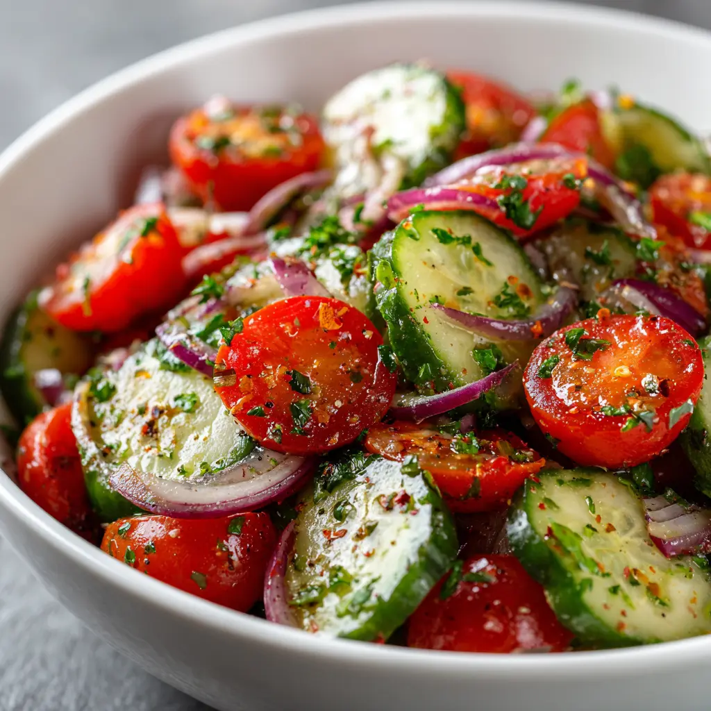 15-Minute Low Calorie Cucumber Tomato Salad — homemade cucumber tomato salad recipe