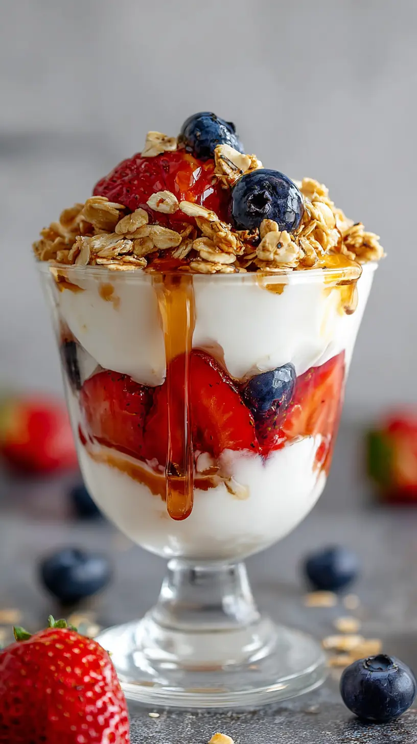 Serving suggestion for 15-Minute Quick High Protein Greek Yogurt Parfaits — high protein greek yogurt parfaits