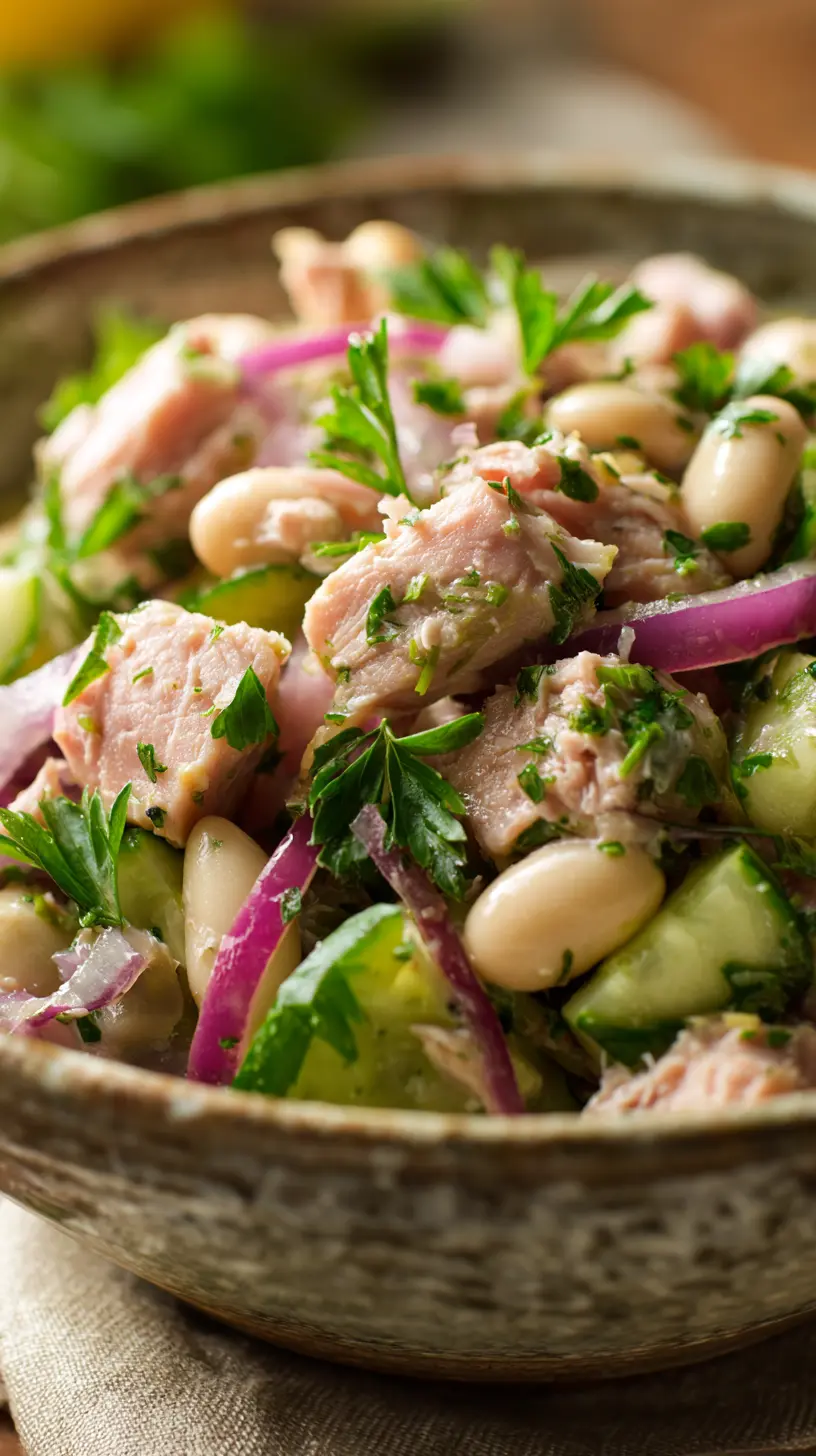 20-Minute High Protein Tuna and White Bean Salad Serving suggestion for 20-Minute High Protein Tuna and White Bean Salad — tuna and white bean salad
