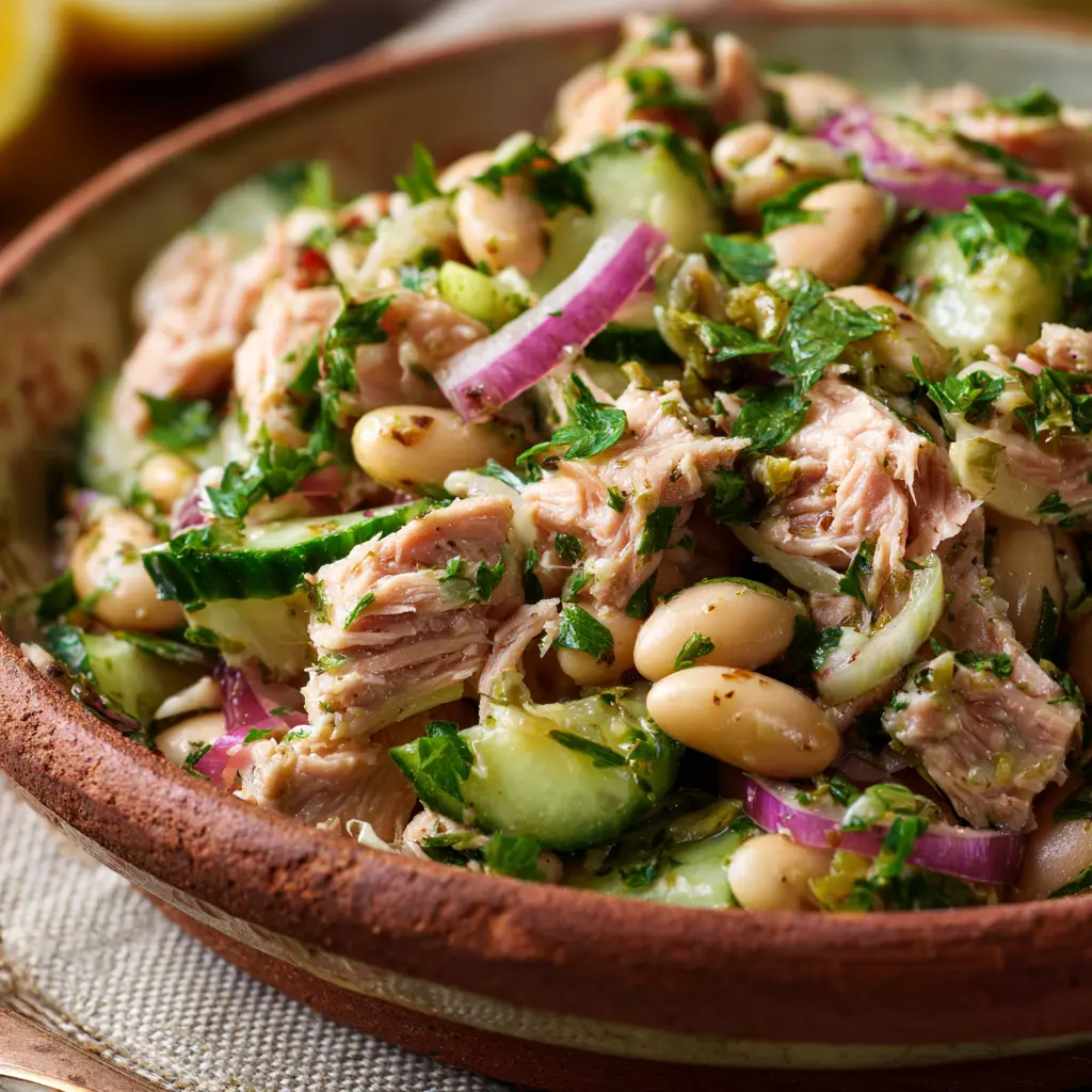 20-Minute High Protein Tuna and White Bean Salad — homemade tuna and white bean salad recipe