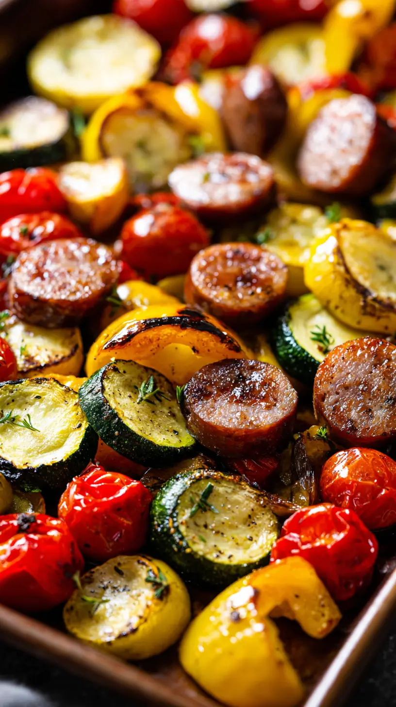 Step-by-step preparation of 20-Minute Sheet Pan Summer Vegetables and Beef Sausage (sheet pan sausage and veggies)