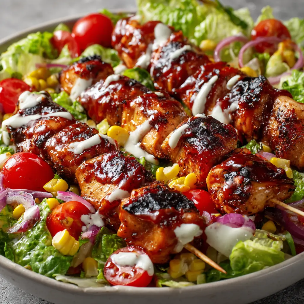 BBQ Chicken Skewer Salad — homemade BBQ Chicken Skewer Salad recipe
