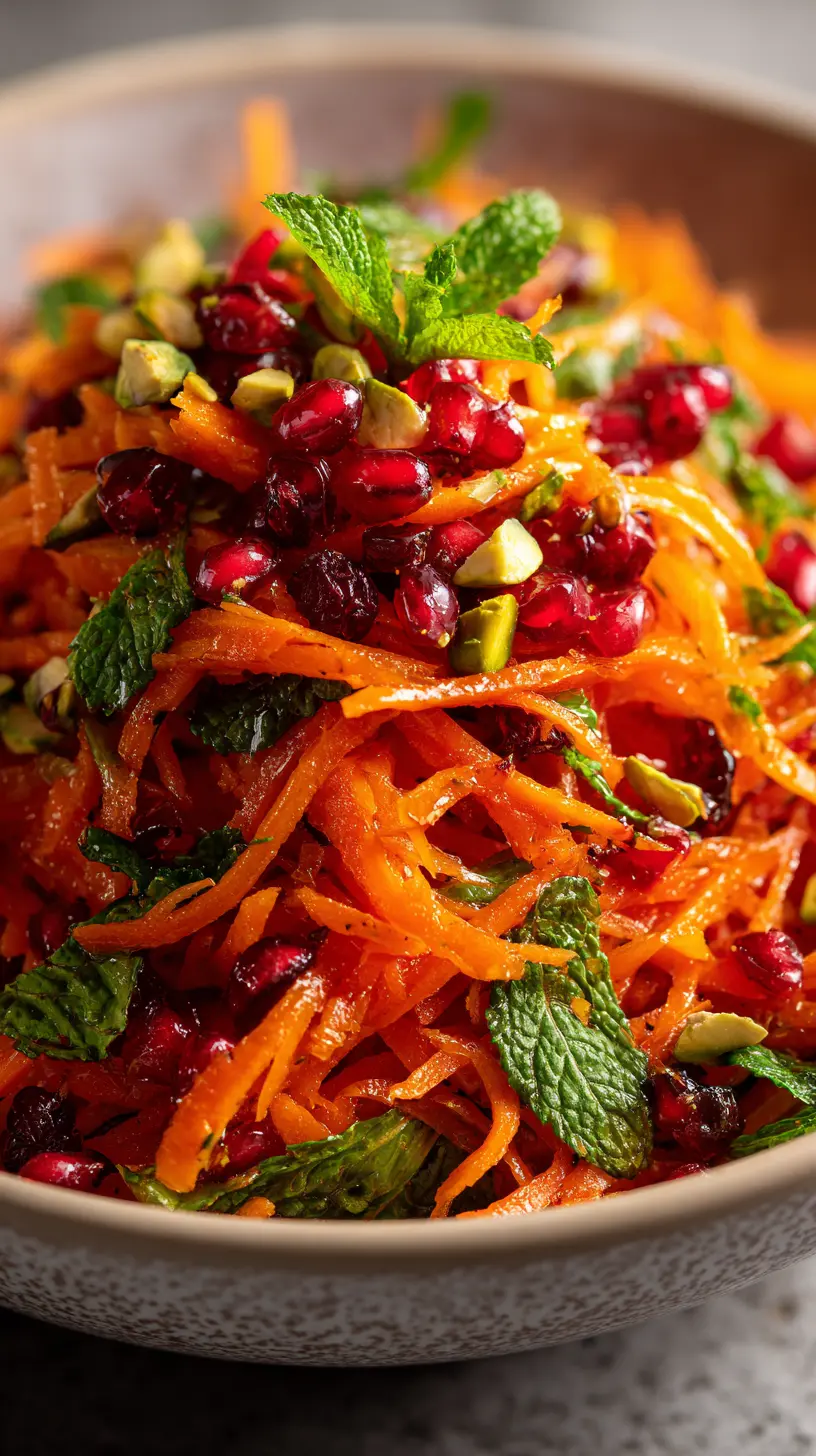 Serving suggestion for Carrot Salad With Pistachios, Pomegranate & Mint — carrot salad