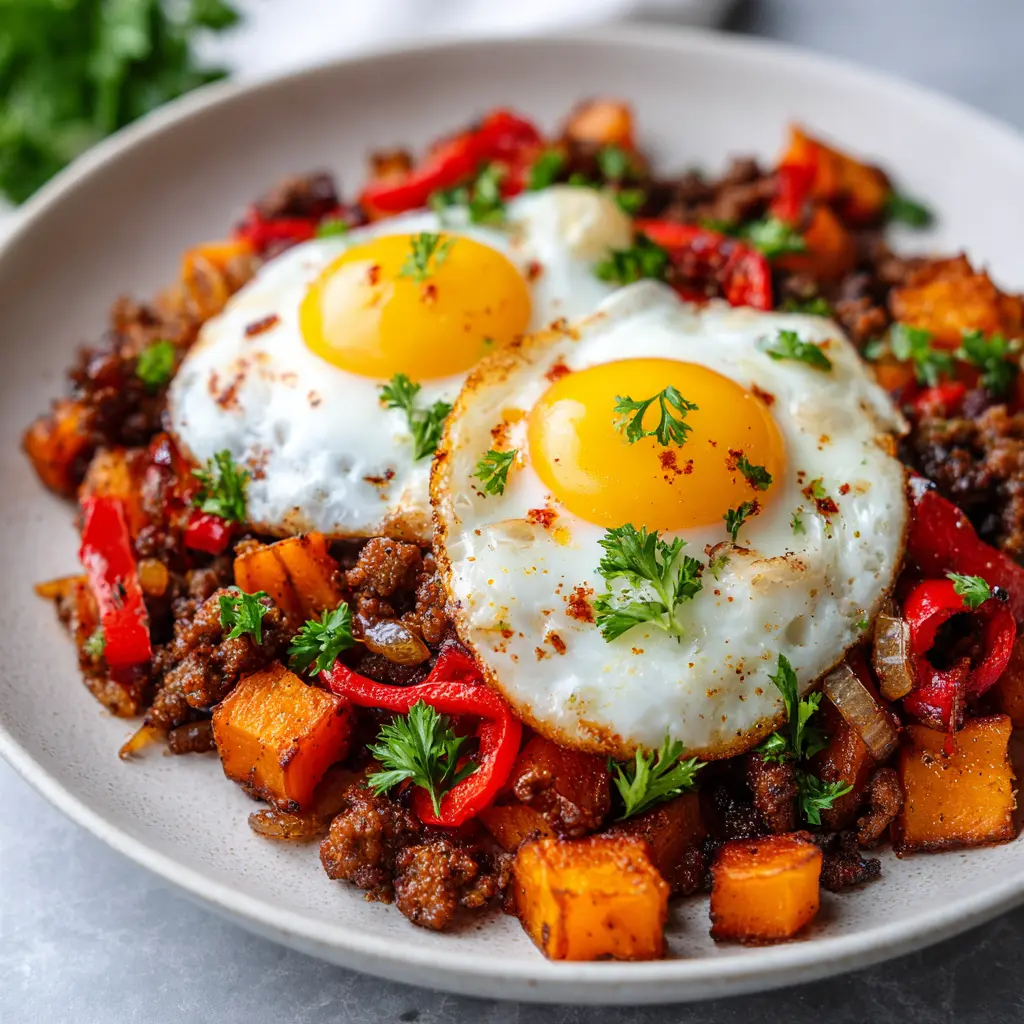 Easy Healthy Breakfast Sweet Potato and Beef Hash — homemade sweet potato and beef hash recipe