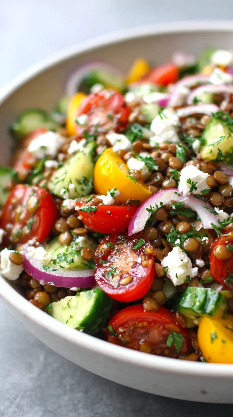 Step-by-step preparation of Easy High Protein Lentil and Vegetable Summer Salad (high protein lentil salad)