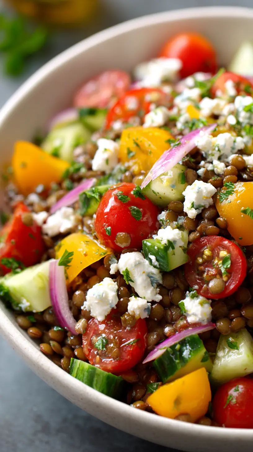 Serving suggestion for Easy High Protein Lentil and Vegetable Summer Salad — high protein lentil salad