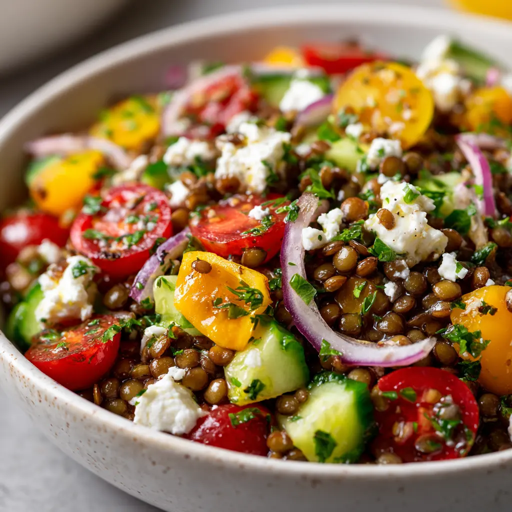 Easy High Protein Lentil and Vegetable Summer Salad — homemade high protein lentil salad recipe