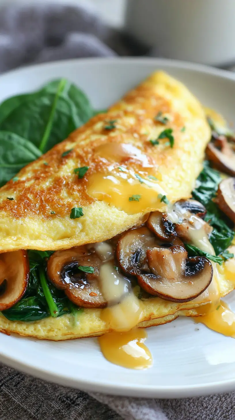 Serving suggestion for Easy High Protein Spinach and Mushroom Omelet — high protein spinach and mushroom omelet