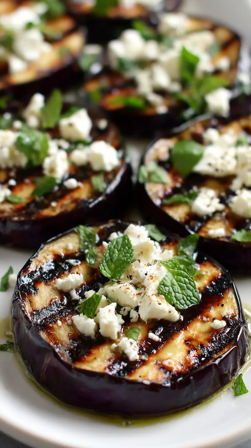 Serving suggestion for Easy Summer Grilled Eggplant with Crumbled Feta — grilled eggplant with feta
